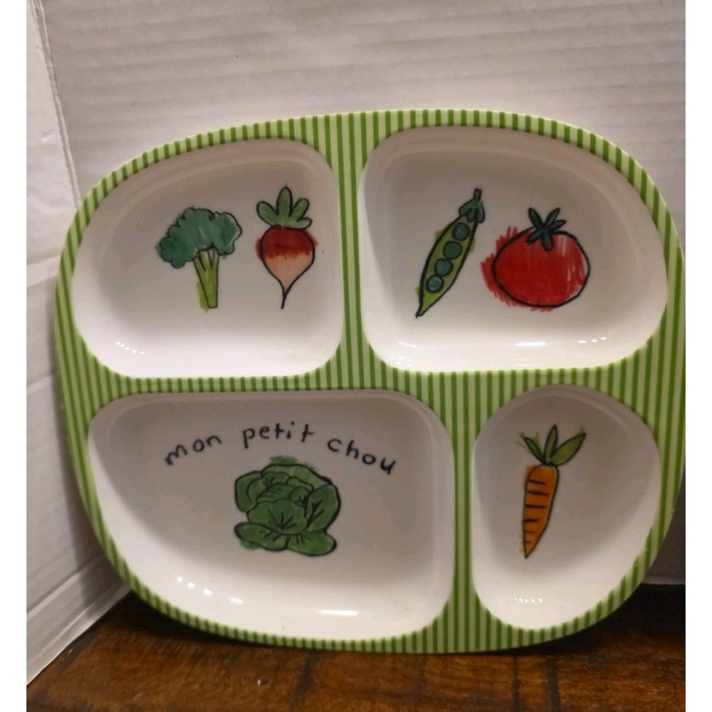 Williams Sonoma Baby Cie Melamine Divided Toddler Plates 2 Farm Animals Veggies - Picture 3 of 6